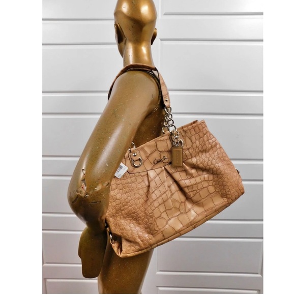 Coach Ashley Vintage F17661 Camel Beige Alligator Leather Carry all Tote Bag - Picture 4 of 12